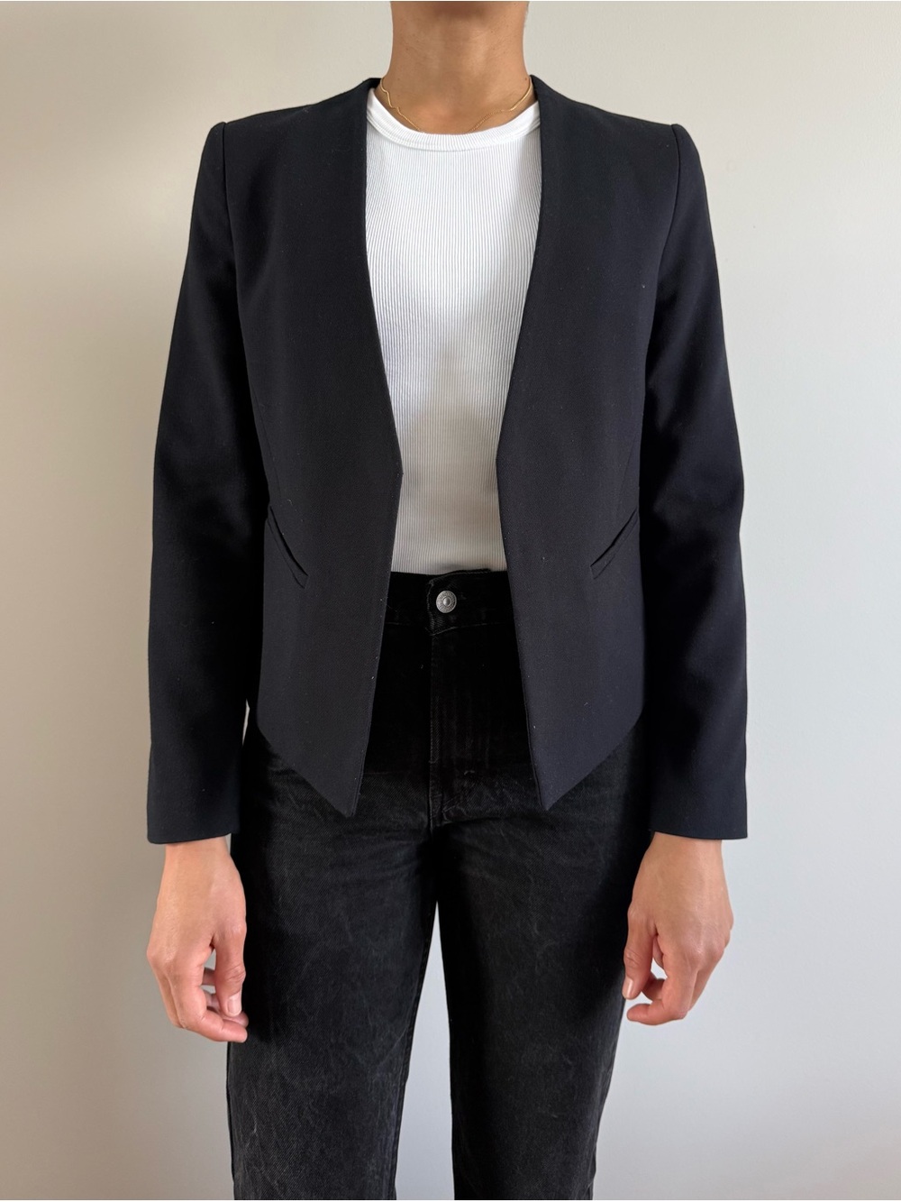 Topshop Black Open-Front Cropped Blazer